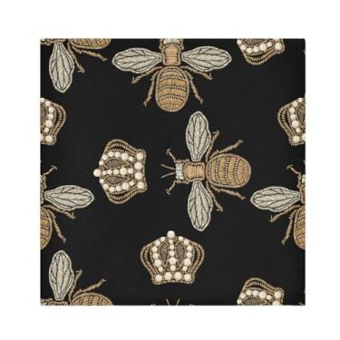 Imagem de susiyo Conjunto De 6 Guardanapos Pano Pretos Gold Bee Crown, Laváveis, Poliéster, Macios E Reutilizáveis, Para Mesa, Casa, Natal, Festas Fim Ano, Casamento, 20 X Pol.
