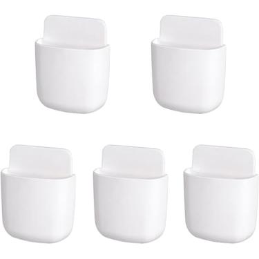 Imagem de 5 Conjuntos de Suporte para Controle Remoto Box Armazenamento Parede Universal PP Espesso Inodoro resistente Fácil Montar com Adesivo Removível Não Buraco na Base Conveniente Carregamento Celular Perf