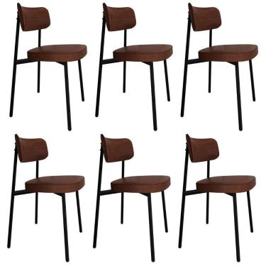 Imagem de Cadeira De Jantar Estofada Kit 6 Ella M25 Sintético Marrom - Mpozenato