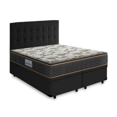 Imagem de Cama Box Baú + Cabeceira Cassis Preta e Colchão D45 Queen Probel Guard