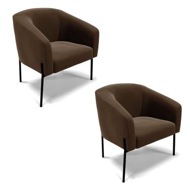 Imagem de Poltrona Pé De Ferro Preto Kit 2 Stella Suede D03 - D'rossi Cor Marrom