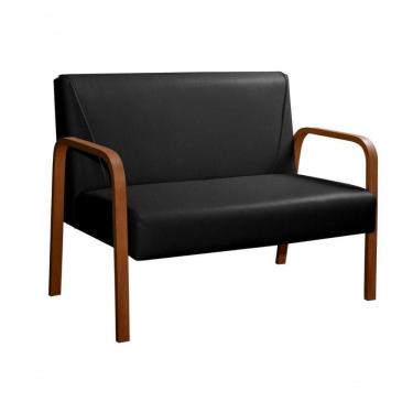 Imagem de Poltrona Namoradeira Anita Decorativa Braço Madeira Moderna Corino Preto 200