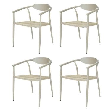 Imagem de Kit 4 Cadeiras Empilhável Isla Fratini Em Alumínio Fendi Assento Com Trama De Corda Náutica Fendi