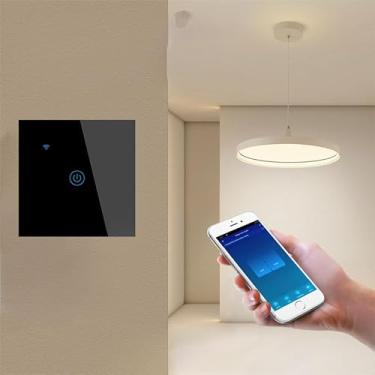 Imagem de Interruptor inteligente com botão azul retroiluminado WiFi RF433 controle de modo duplo para caixa de parede padrão, iluminação e eletrodomésticos, preto