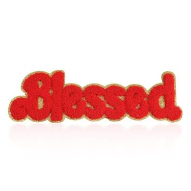 Imagem de FANCIBAND 25,2 cm Blessed Chenille Letter Patches Iron On, Letterman Jacket Patches para roupas, mochilas, camisetas, jaquetas, jeans, bolsas - Vermelho