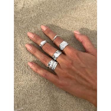 Imagem de Conjunto de anéis empilháveis Boho ajustáveis para mulheres, joias modernas, presentes de Natal, presentes de amizade para mulheres, dia dos namorados, Medium, Latão, Sem pedra preciosa