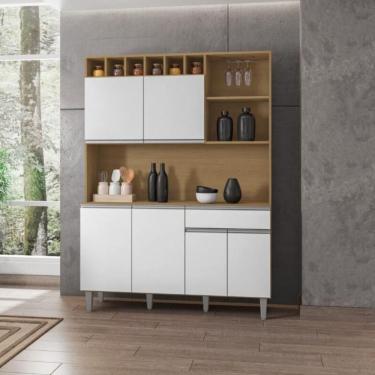 Imagem de Armário Cozinha Completo Robin Amendoa Branco 6 Portas