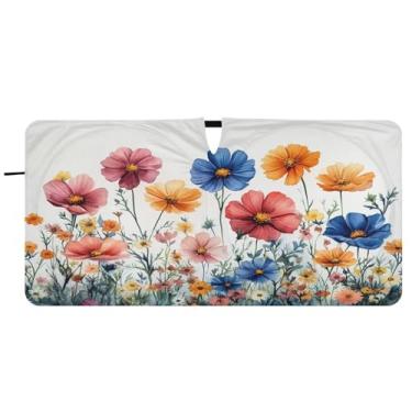 Imagem de Blueangle Aquarela flores silvestres pára-brisas sombra solar - 149.9 cm x 76.2 cm dobrável carro janela frontal blocos pára-sol raios UV viseira de sol (905)