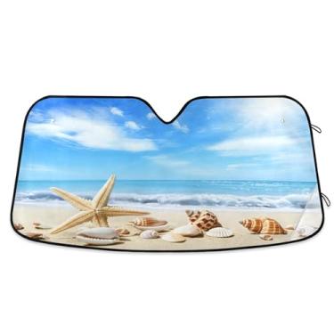 Imagem de SEHANY Para-brisa de carro de verão, mar, praia, para-sol para mulheres, pára-brisa frontal dobrável para carro, caminhão, SUV - Protetor de viseira de sol automotivo bloqueia os raios UV mantém seu