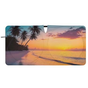 Imagem de Blueangle Pára-brisas de praia tropical - 157,5 cm x 81,32 cm dobrável para janela dianteira do carro bloqueia raios UV viseira de sol (900)