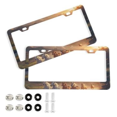 Imagem de SEHANY Molduras de placa de carro Majestic Running Horses, capa de alumínio à prova de ferrugem para placa de carro com furos elípticos e parafusos serve para acessórios de carro de tamanho padrão de