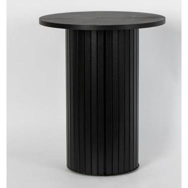 Imagem de Mesa lateral redonda pequena, mesa lateral com tambor canelado, suporte para plantas de madeira para espaços pequenos, móveis modernos para casa, quarto e sala de estar (preto)