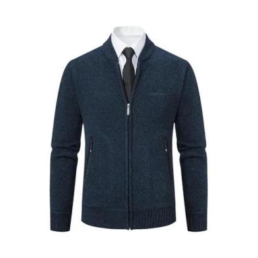 Imagem de Suéter Cardigan Masculino Grosso E Quente Com Gola Alta, Casual E Solt