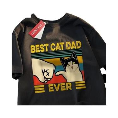 Imagem de Camiseta Oversized De Algodão Melhor Pai De Gato De Todos Tops Punch P