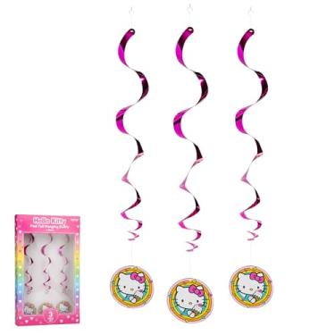 Imagem de Decorações oficiais Hello Kitty Pink Foil Hanging Swirl - 76 cm (3 peças) - Serpentinas de teto com personagem Sanrio para festa de aniversário, decoração de quarto e eventos temáticos