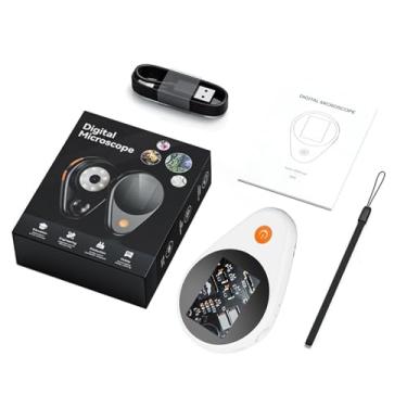 Imagem de Fafeicy Microscópio Eletrônico Portátil, Tela IPS de 2 Polegadas Com Ampliação de 500X Com 8 Luzes LED para Experimentos Científicos, Manutenção, Soldagem, Inspeções de Pesquisa (WHITE)