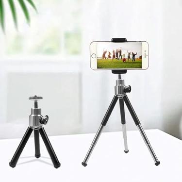 Imagem de Suporte de tripé extensível para câmera, mini tripé portátil compacto com pernas telescópicas e botão ajustável, suporte estável para câmera, telefone, mesa, viagem, uso, preto
