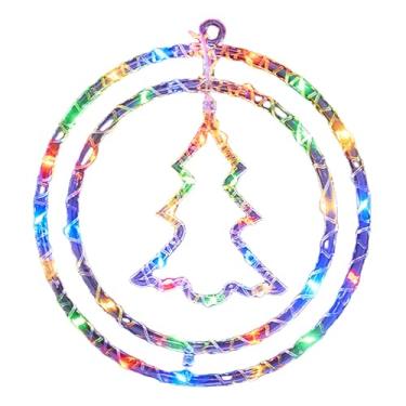 Imagem de Enfeite de Natal Iluminado com 80 LEDs Coloridos, Árvore de Natal com Duplo Aro, Decoração Natalina com Controle, Plástico, 32cm x 26cm, 2W Bivolt