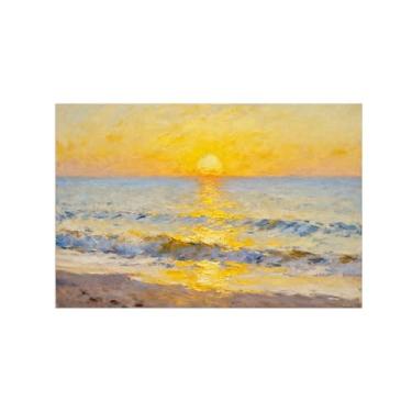 Imagem de BMZFYBS Arte de parede paisagem imagem em tela - sol amarelo mar - decoração moderna - impressões de pintura para sala de estar quarto 50 x 75 cm 20 x 30 polegadas sem moldura