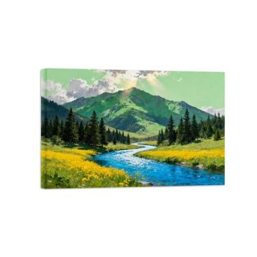 Imagem de BMZFYBS Arte de parede paisagem imagem em tela - floresta de montanha - decoração moderna - impressões de pintura para sala de estar pronto para pendurar 70 x 105 cm 27 x 41 pol tela embrulhada