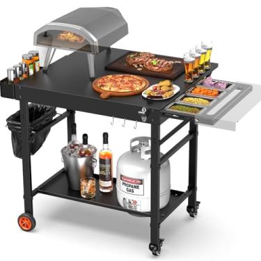 Imagem de AOKEMAi Mesa de grelha para fornos de pizza Oon, mesa de forno de pizza Ninja com mesa extensível – serve para Gozney, fogão solo, suporte durável para carrinho de churrasqueira ao ar livre com