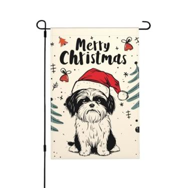Imagem de Bandeira de jardim de Natal Shih Tzu Dog dupla face vertical sazonal inverno ao ar livre decorações de gramado 12,5 x 18 polegadas