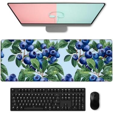 Imagem de Tapete de mouse para jogos Fresh Blueberry, tapete de mesa grande vibrante de frutas e folhas para teclado, laptop, base de borracha antiderrapante, mouse estendido para escritório, acessórios de casa