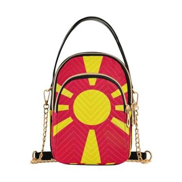 Imagem de ODAWA Bolsa lateral feminina com bandeira do Iêmen Bolsa transversal feminina pequena e leve para mulheres, Bandeira nacional da Macedônia do Norte, One Size