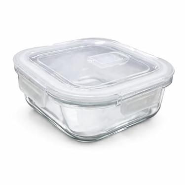 Imagem de Pote de Vidro Hermético Transparente com Tampa e Vedação em Silicone, Quadrado, 13x6,5 cm, 520ml, Freezer e Micro-ondas, para Armazenamento de Alimentos, Tampa com Travas