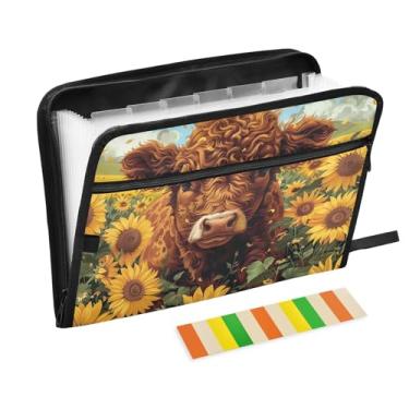 Imagem de Pastas de arquivo expansíveis de vaca girassol A4 Pasta sanfonada de documentos em papel para organização, jogos de tabuleiro, viagens, material de escritório escolar