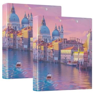 Imagem de Pasta para prancheta Venice Painting2 com 3 argolas e organizador de fichário para escola e escritório, pacote com 2