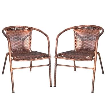 Imagem de Kit de 2 Cadeiras Semi-Inclinadas em Junco - Resistentes para Varanda, Ideal para Descanso de Idosos (Amêndoa)