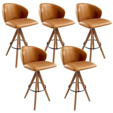 Imagem de Kit 05 Banquetas Alta Giratória Bar Cozinha Sala de Jantar Bar Mia L02 Couríssimo Whisky - Lyam Decor