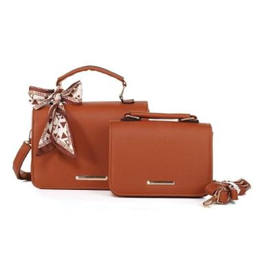 Imagem de Conjunto de Bolsas Femininas, 2 Peças, Alça Transversal, Laço Decorativo, Marrom preto (marrom)