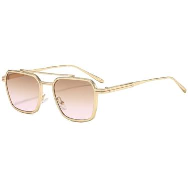 Imagem de HCHES Óculos de Sol Feminino Retro Double Beam com Armação Fina e Degradê, Luxo e Versáteis, Proteção UV400 (rosa chá dourado)