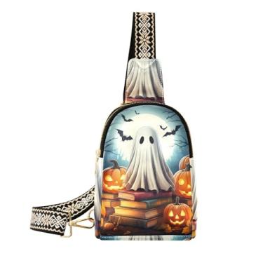 Imagem de CEBUGI Bolsa tiracolo feminina com fundo de Halloween pequena bolsa tiracolo de couro para trilhas, viagens ao ar livre