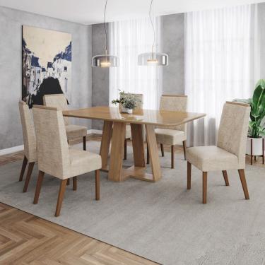 Imagem de Conjunto Mesa Lins 160cm com Vidro 06 Cadeiras Nina Marrom/Bege