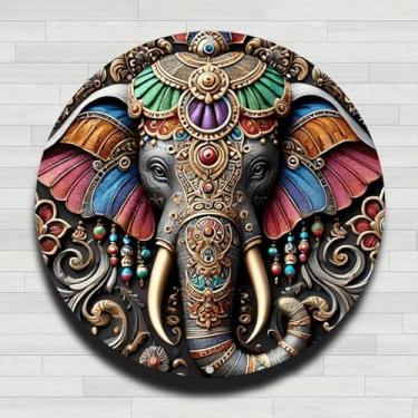 Imagem de Placa de parede redonda de metal de alumínio rústico vintage cabeça de elefante mandala ornamentada, 20 cm, presentes e decoração para casa, escritório, café e quintal