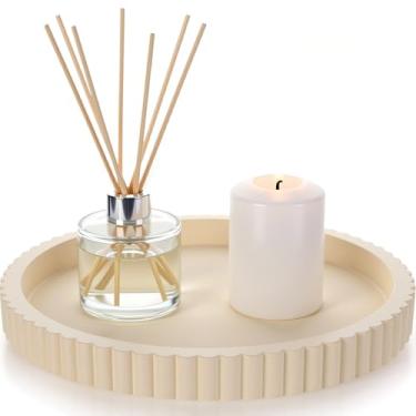 Imagem de Yalikop Bandeja decorativa redonda de concreto para decoração de mesa de centro, 30,5 cm, moderna, cinza creme, centro de mesa, bandeja decorativa otomana para servir decoração de casa, bandejas