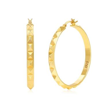 Imagem de PABBEU Brincos de argola banhados a prata esterlina 925 com 5 mm de largura, brincos de argola de prata 3D leves e grossos, joias para presente 30/40/50 mm, Cobre, Sem pedra preciosa