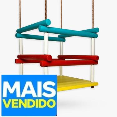 Imagem de Balanço de madeira com corda Infantil Cadeirinha Cadeira AMARELO/COLOR