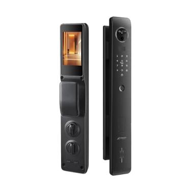 Imagem de Fechadura Digital Inteligente Wi-Fi FDH60 Preta com Reconhecimento Facial 3D, Biometria, Senha, Cartão RFID, App e Chave