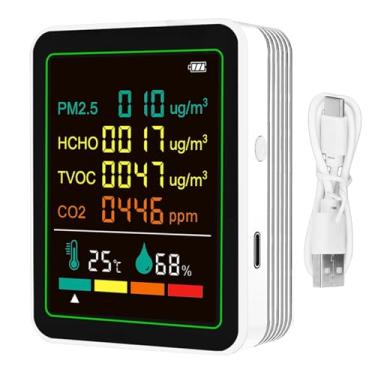 Imagem de Jectse Testador de Qualidade do Ar 6 Em 1, Sensor Infravermelho CO2 TVOC HCHO PM2.5 Detecção de Temperatura e Umidade, Com Display Colorido HD e Luz de Fundo, para Monitor de Ar