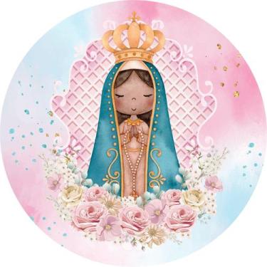 Imagem de Painel de Lona Redondo Nossa Senhora Aparecida Fundo Degrâde Aquarela 