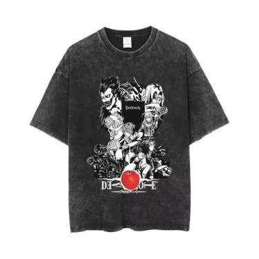 Imagem de Camiseta Masculina Y2K Death Notes Anime Lavada De Manga Curta Com Gol