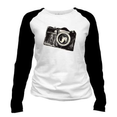 Imagem de Camiseta manga longa feminina - Câmera Fotográfica - APE SILK, Branco,
