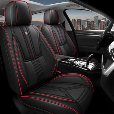 Imagem de Arazi Conjunto completo de capas de assento de carro para Lexus RX350 2007-2025, capa de assento de couro napa cobertura total à prova d'água (linha preta e vermelha, 5 assentos padrão)