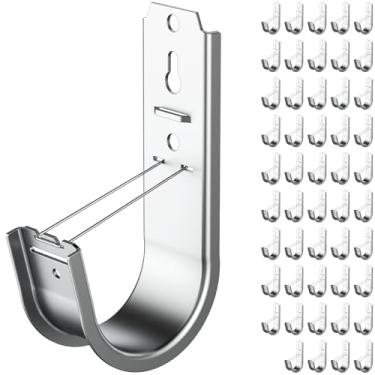 Imagem de ForoGore Gancho J de 5 cm para montagem na parede com clipe de retentor borda redonda lisa de aço galvanizado para solução de gerenciamento e organização de cabos de fio de suspensão (pacote com 50)
