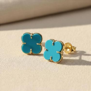 Imagem de Brinco de Ouro 18k com Turquesa em Formato de Trevo - no-brand