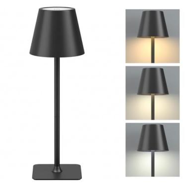 Imagem de Luminária Abajur de Mesa LED Touch Sem Fio Portátil, Recarregável e Dimerizável, 3 Cores de Luz (Quente, Neutra, Fria), Base Antiderrapante – Ideal para Quarto, Escritório e Estudo(A68, Preto)